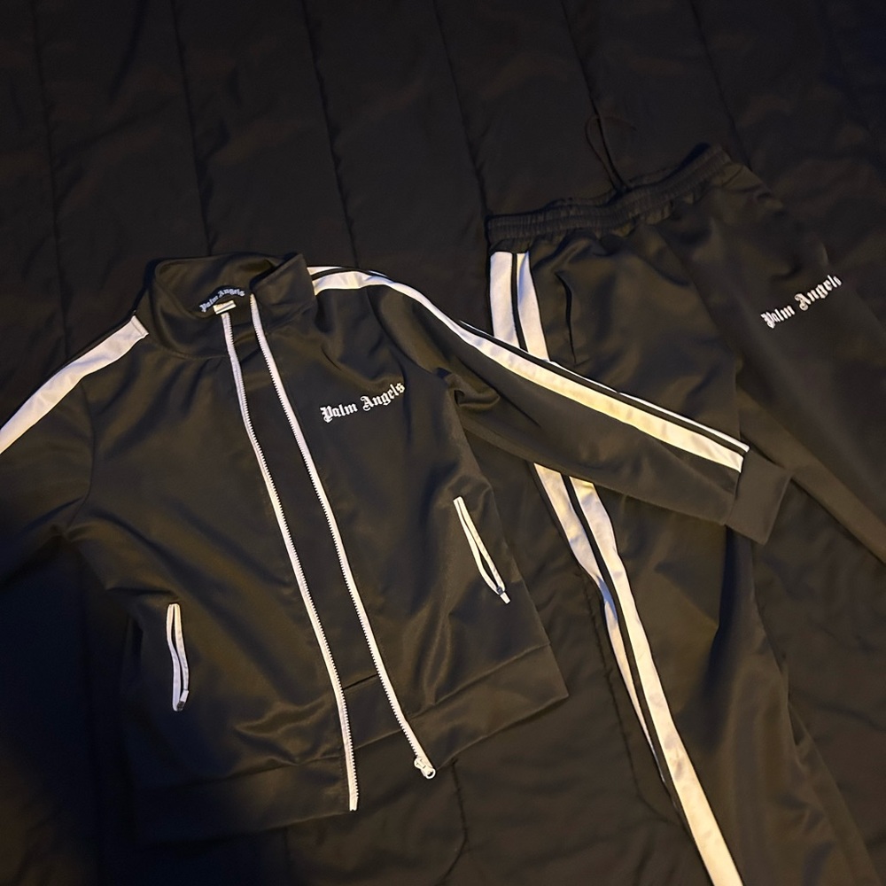 Palm Angels Black Track Jacket and Pants with White Stripe